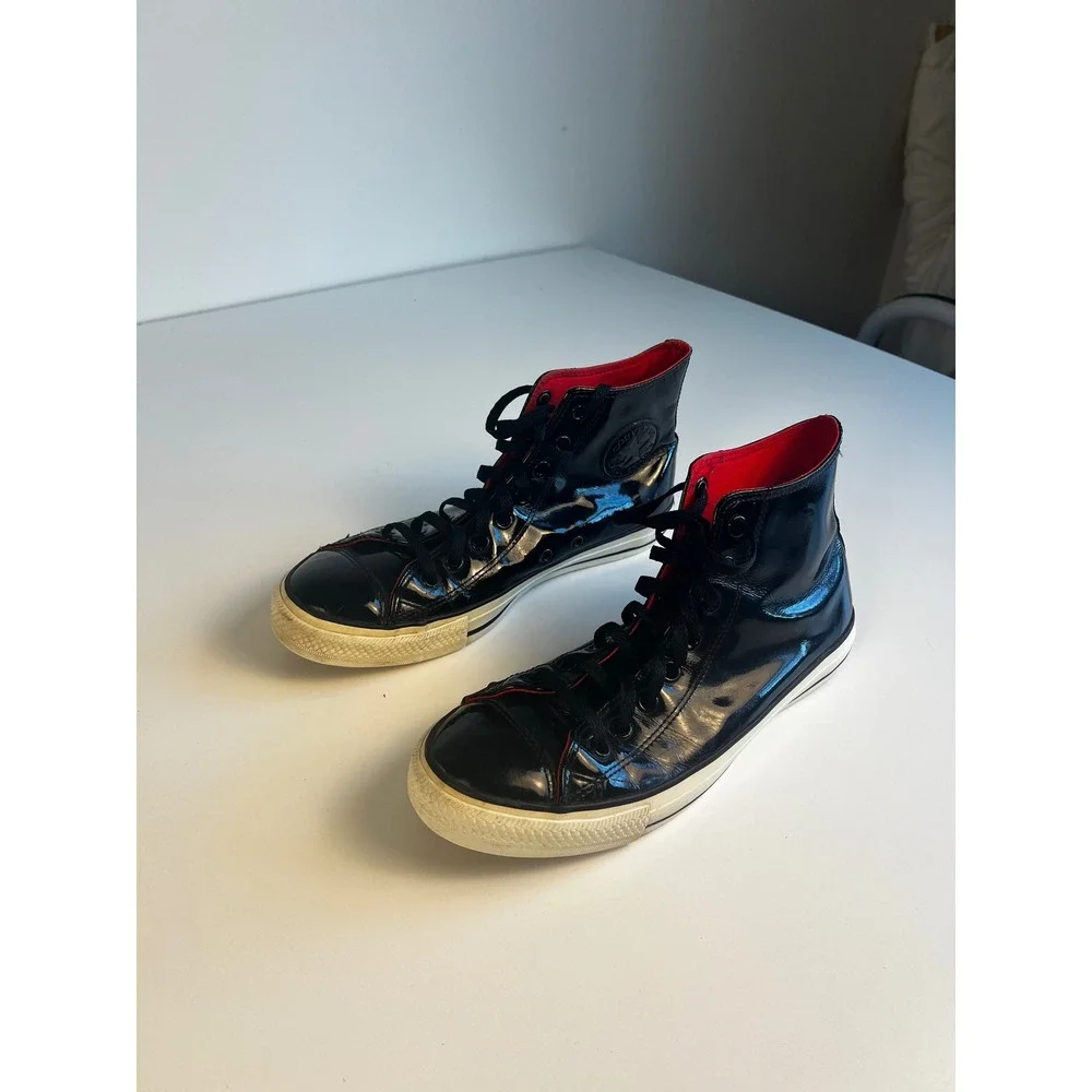 Converse All Star High‎ Top Black Patent Leather Sneakers Sz M 10 W 12
